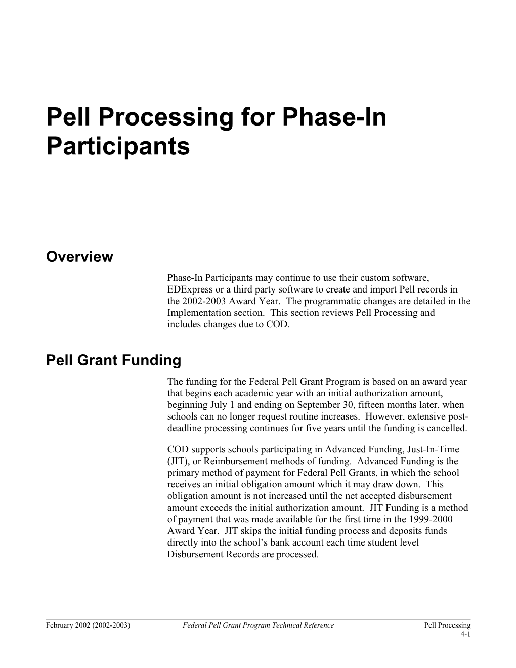 Pell Processing for Phase-In Participants