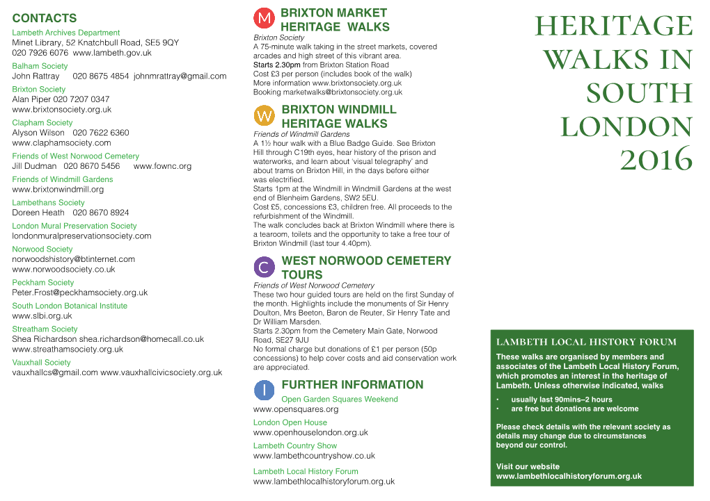 Heritage Walks in South London 2016