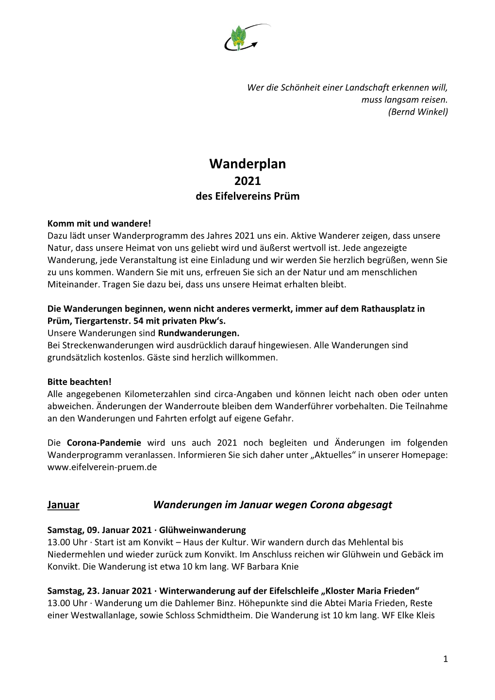 Wanderplan 2021 Als PDF Zum Ausdruck