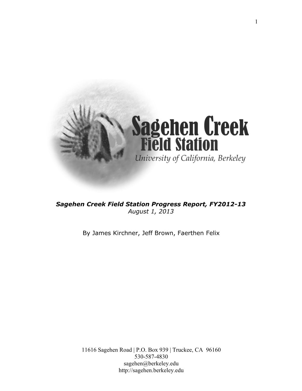Sagehen Creek Field Station Progress Report - 2013