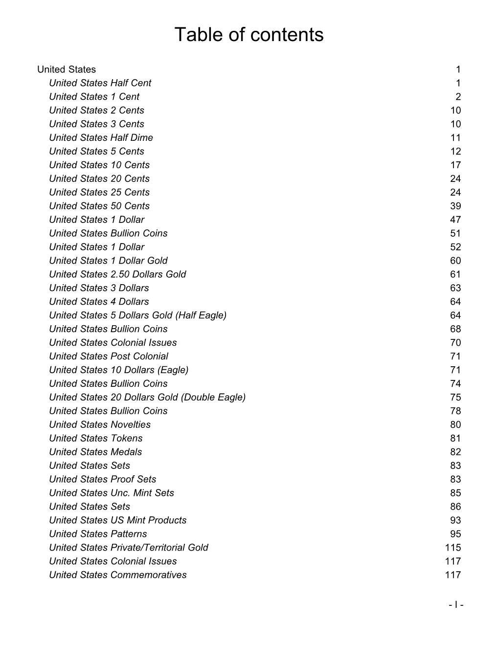 Complete United States Coin Check List