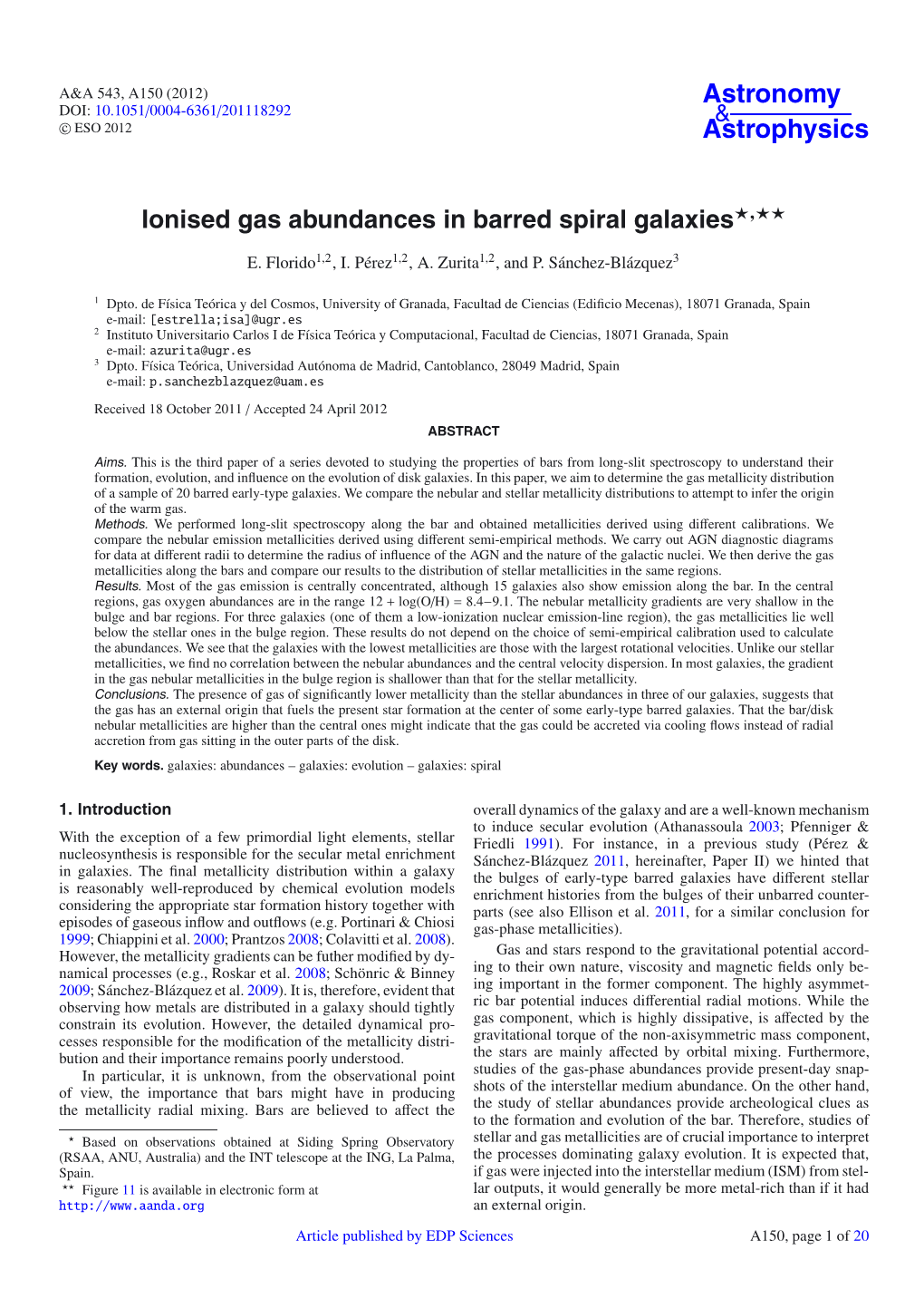 Ionised Gas Abundances in Barred Spiral Galaxies⋆⋆⋆