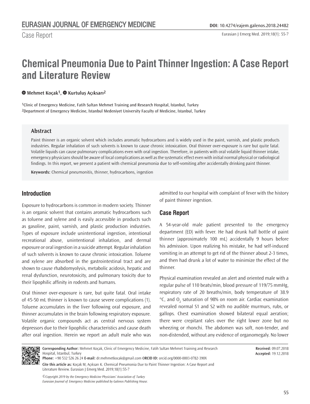 Chemical Pneumonia Due to Paint Thinner Ingestion: a Case Report and Literature Review