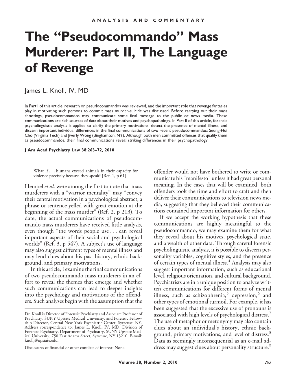 Mass Murderer: Part II, the Language of Revenge
