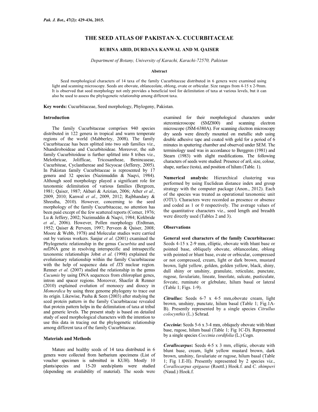 The Seed Atlas of Pakistan-X. Cucurbitaceae