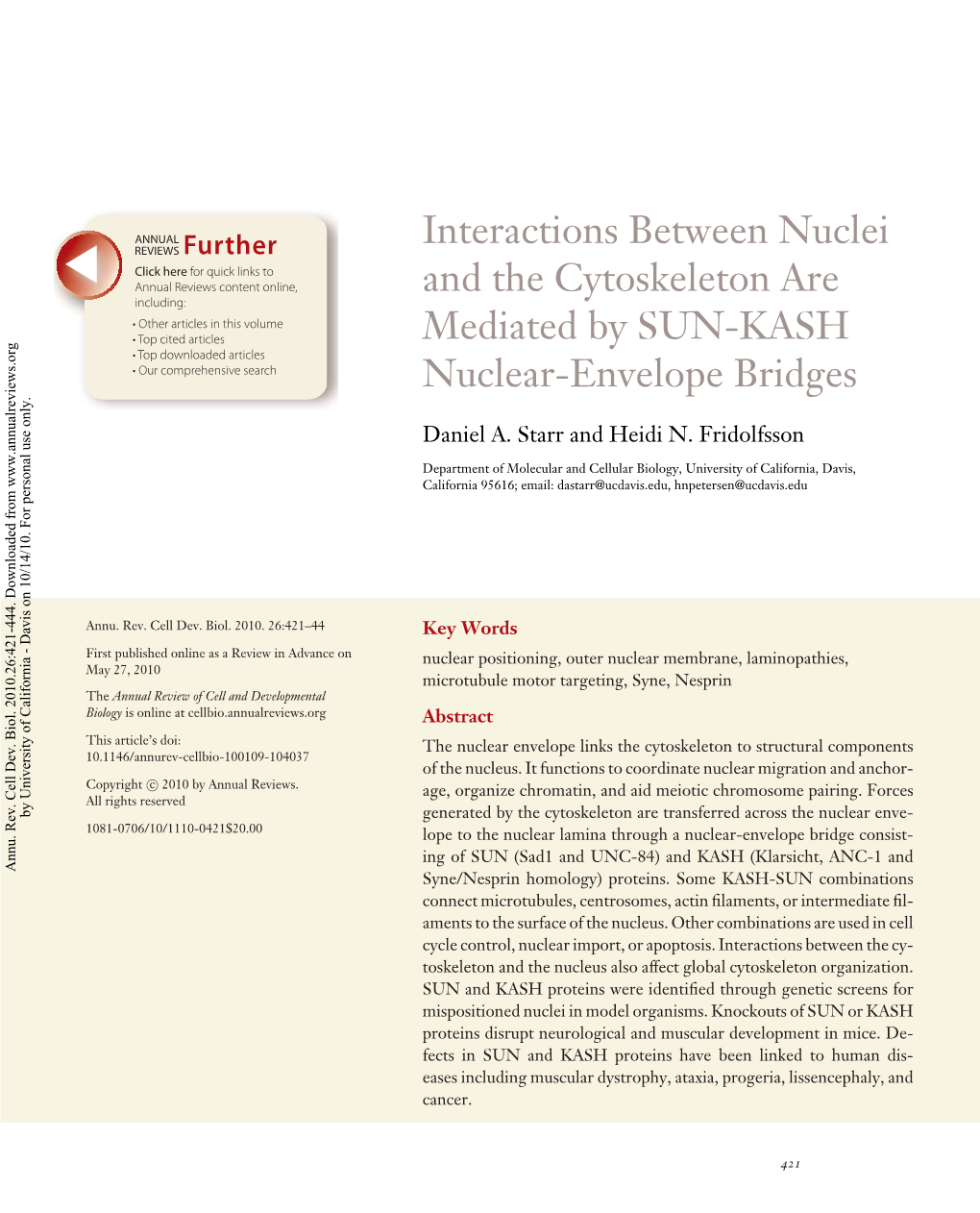 Interactions Between Nuclei and the Cytoskeleton Are Mediated by SUN-KASH Nuclear-Envelope Bridges