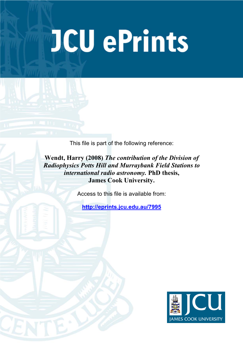 Contribution of the Division of Radiophysics Potts Hill Field