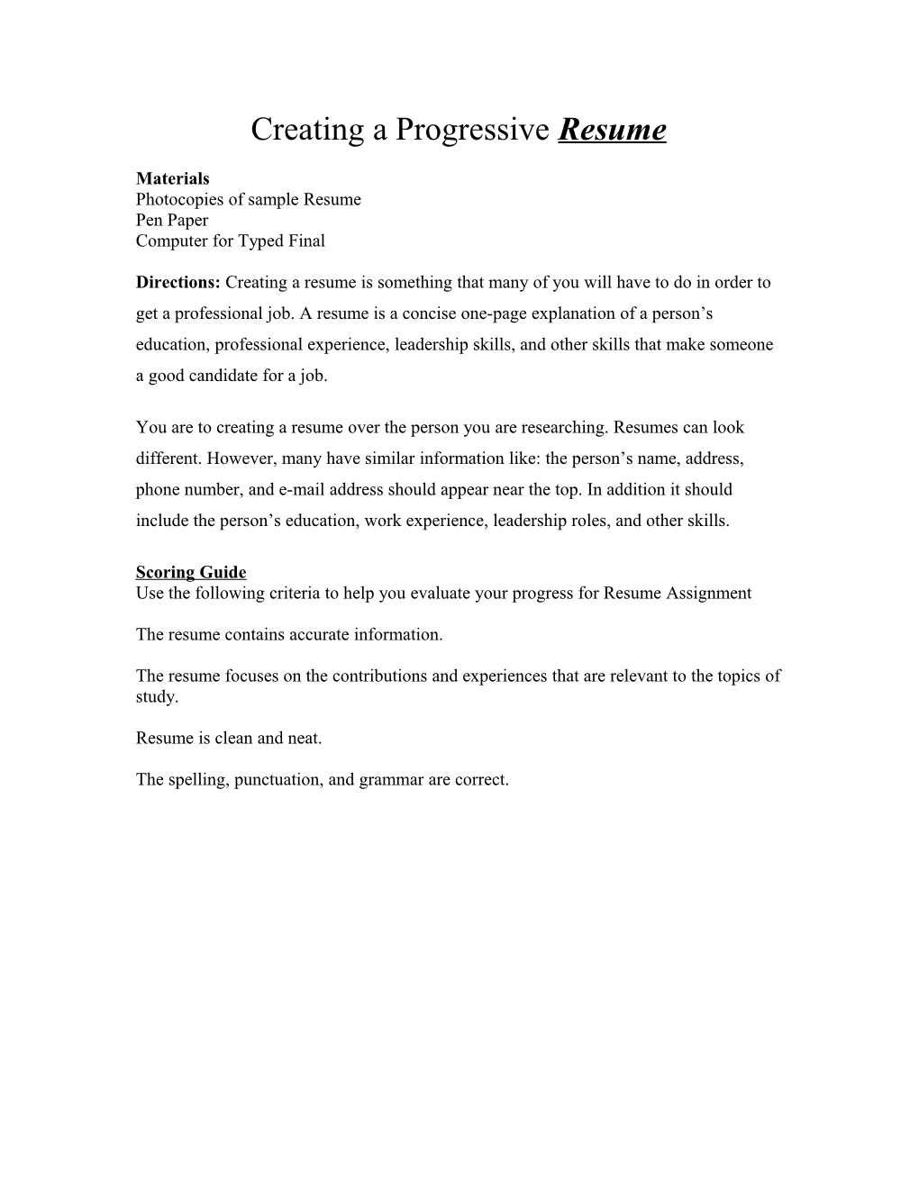 Creating a Progressive Resume