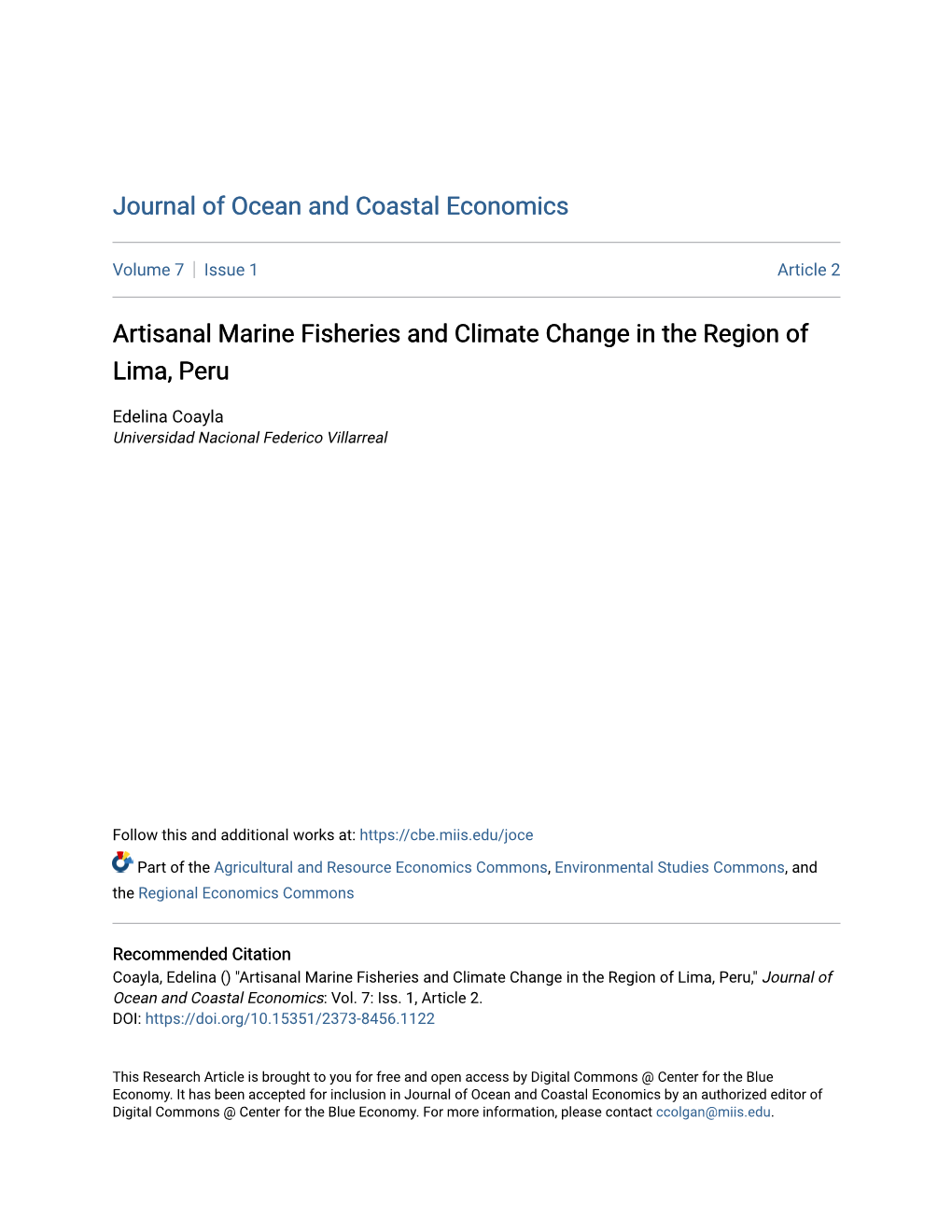 Artisanal Marine Fisheries and Climate Change in the Region of Lima, Peru