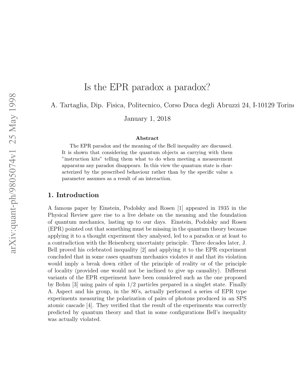 Is the EPR Paradox Really a Paradox?