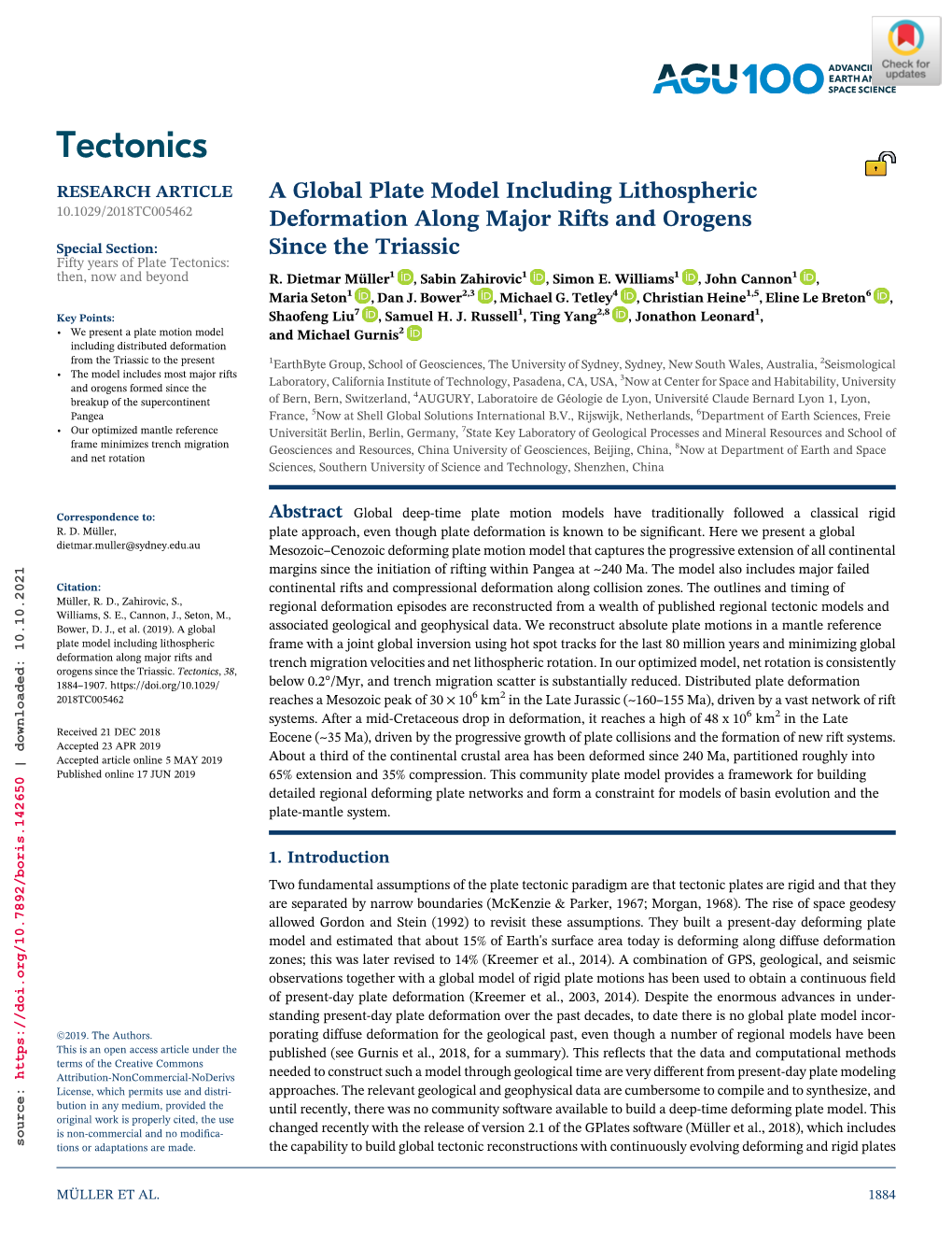 A Global Plate Model Including Lithospheric Deformation Along Major Rifts and Orogens Since the Triassic