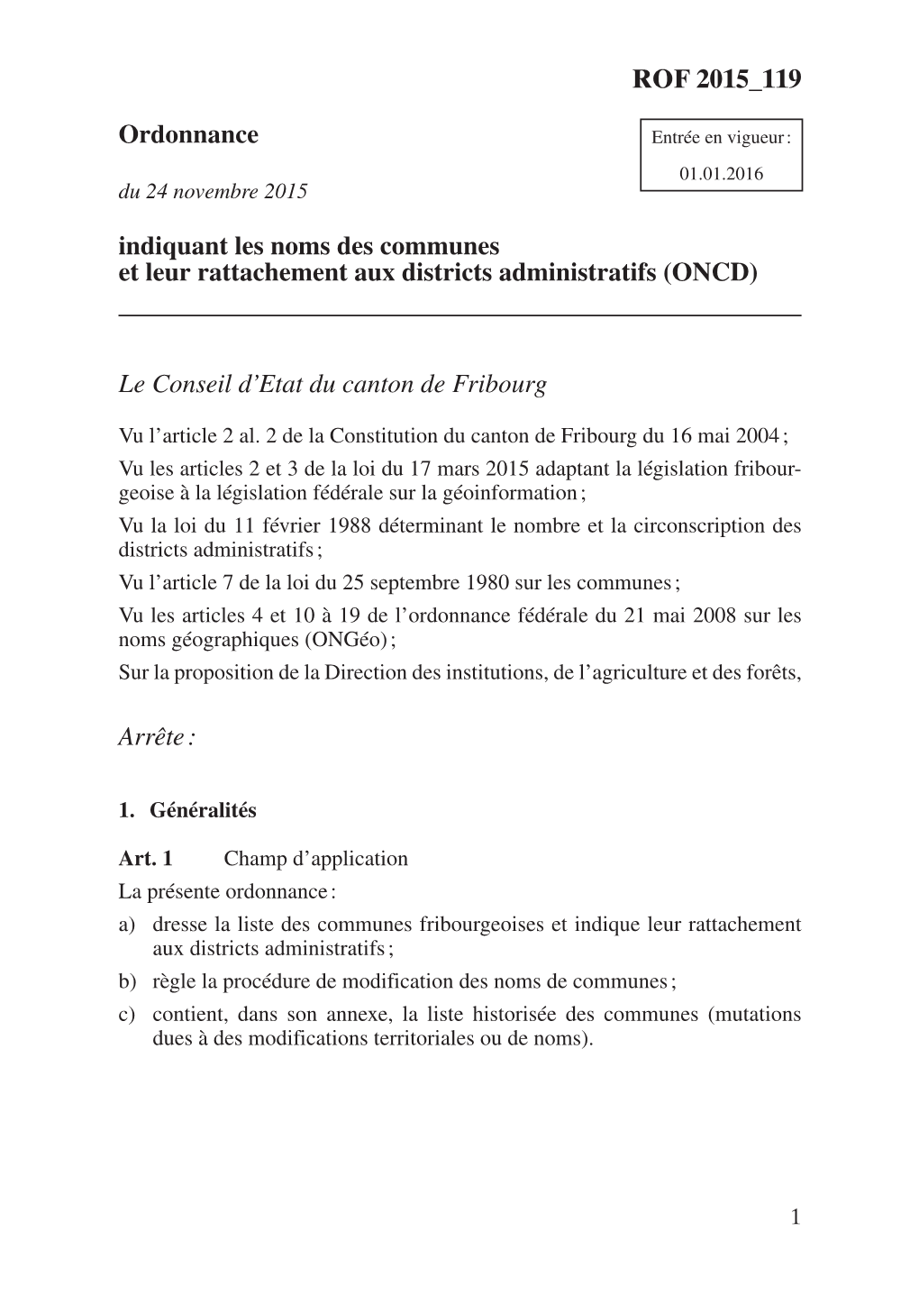 ROF 2015 119 Ordonnance Indiquant Les Noms Des Communes Et Leur