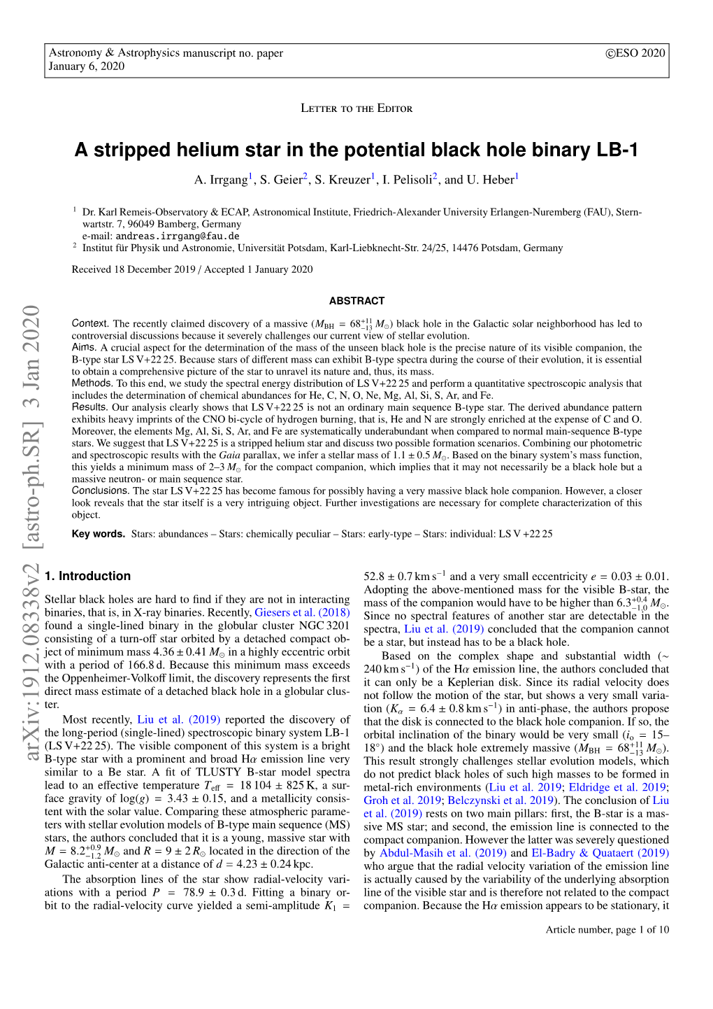 A Stripped Helium Star in the Potential Black Hole Binary LB-1