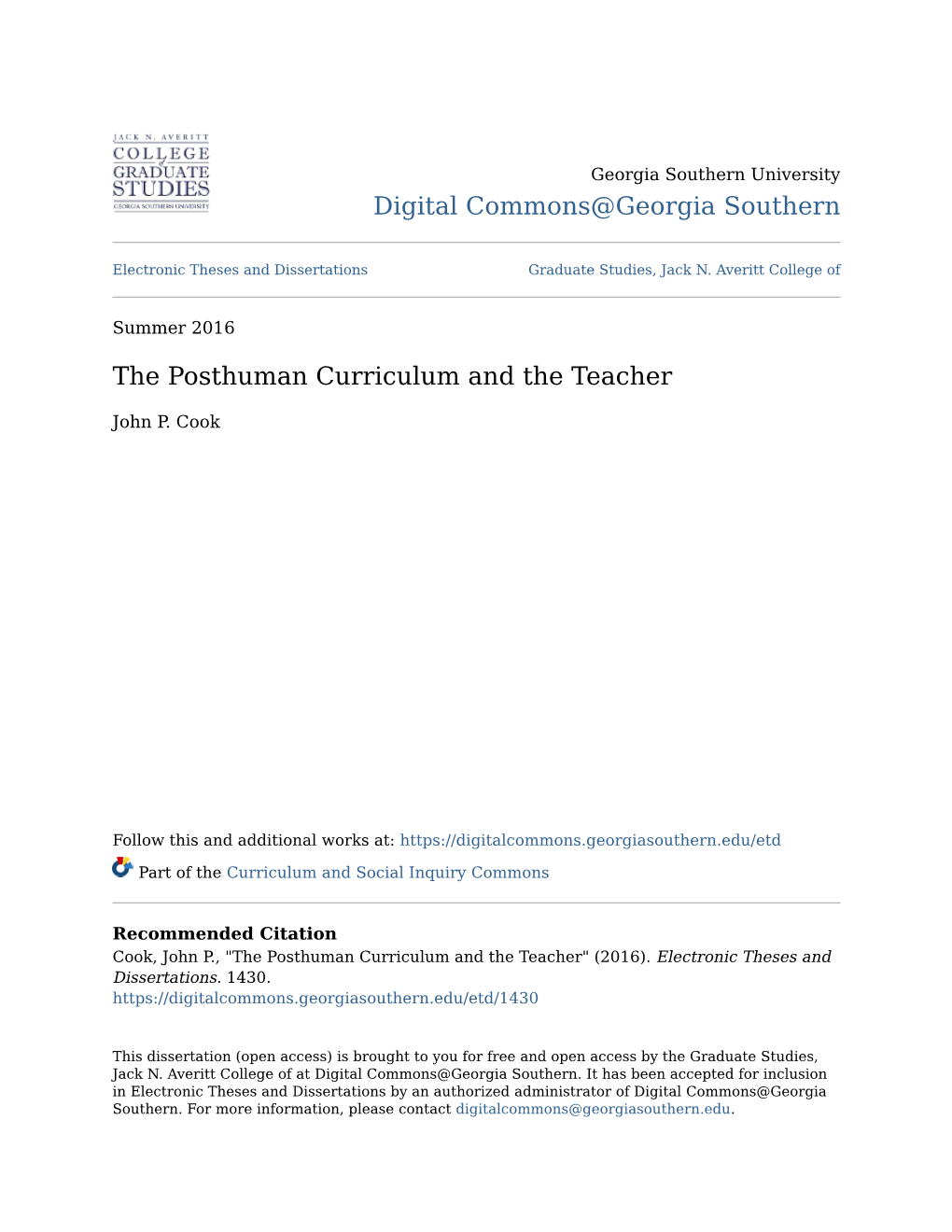 The Posthuman Curriculum and the Teacher