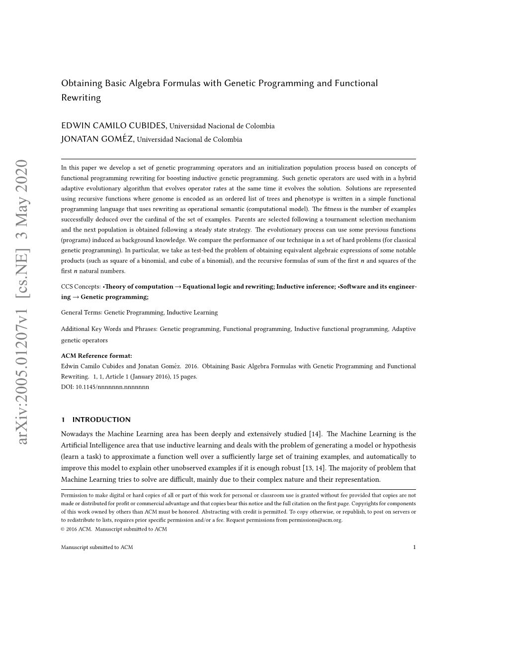 Obtaining Basic Algebra Formulas with Genetic Programming and Functional Rewriting 3 of the Subterm of T in the Occurrence U