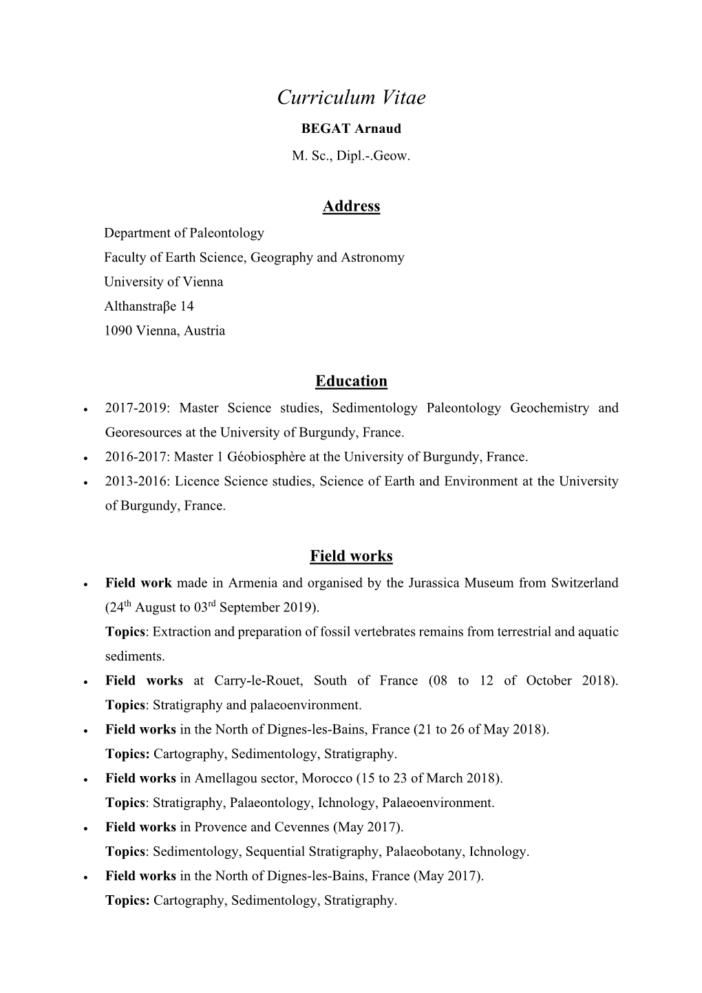 Curriculum Vitae BEGAT Arnaud M