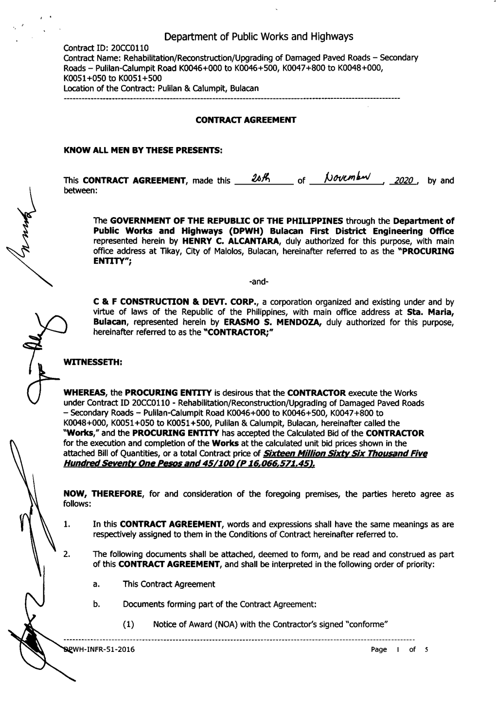 Contract Agreement for Contract ID 20CC0110