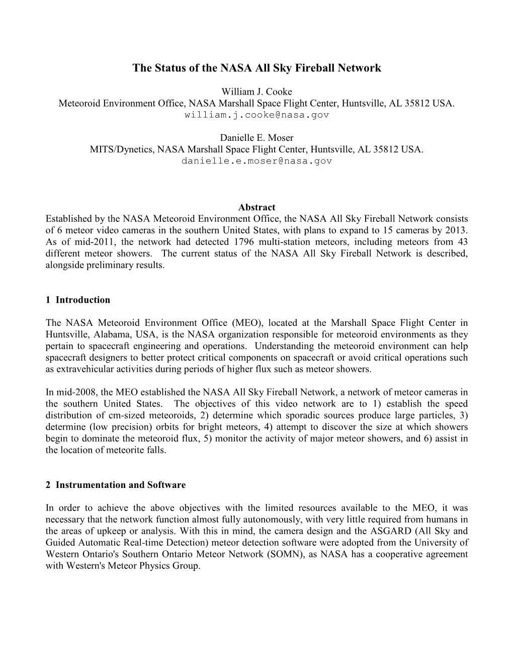 The Status of the NASA All Sky Fireball Network