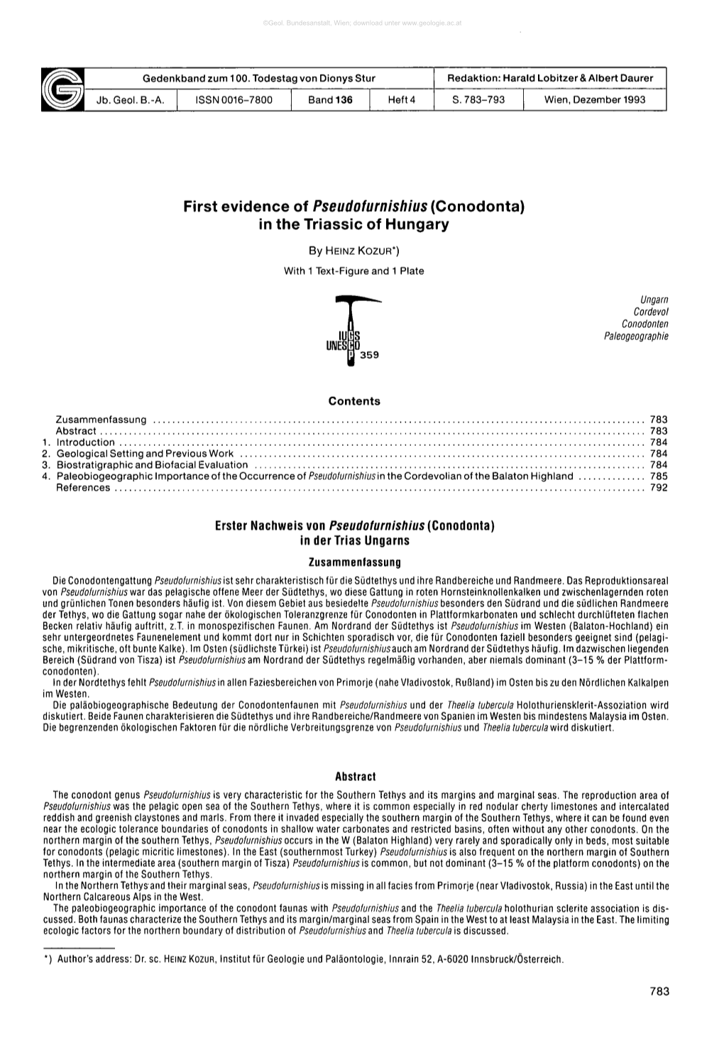 First Evidence of Pseudofurnishius (Conodonta) in the Triassic of Hungary