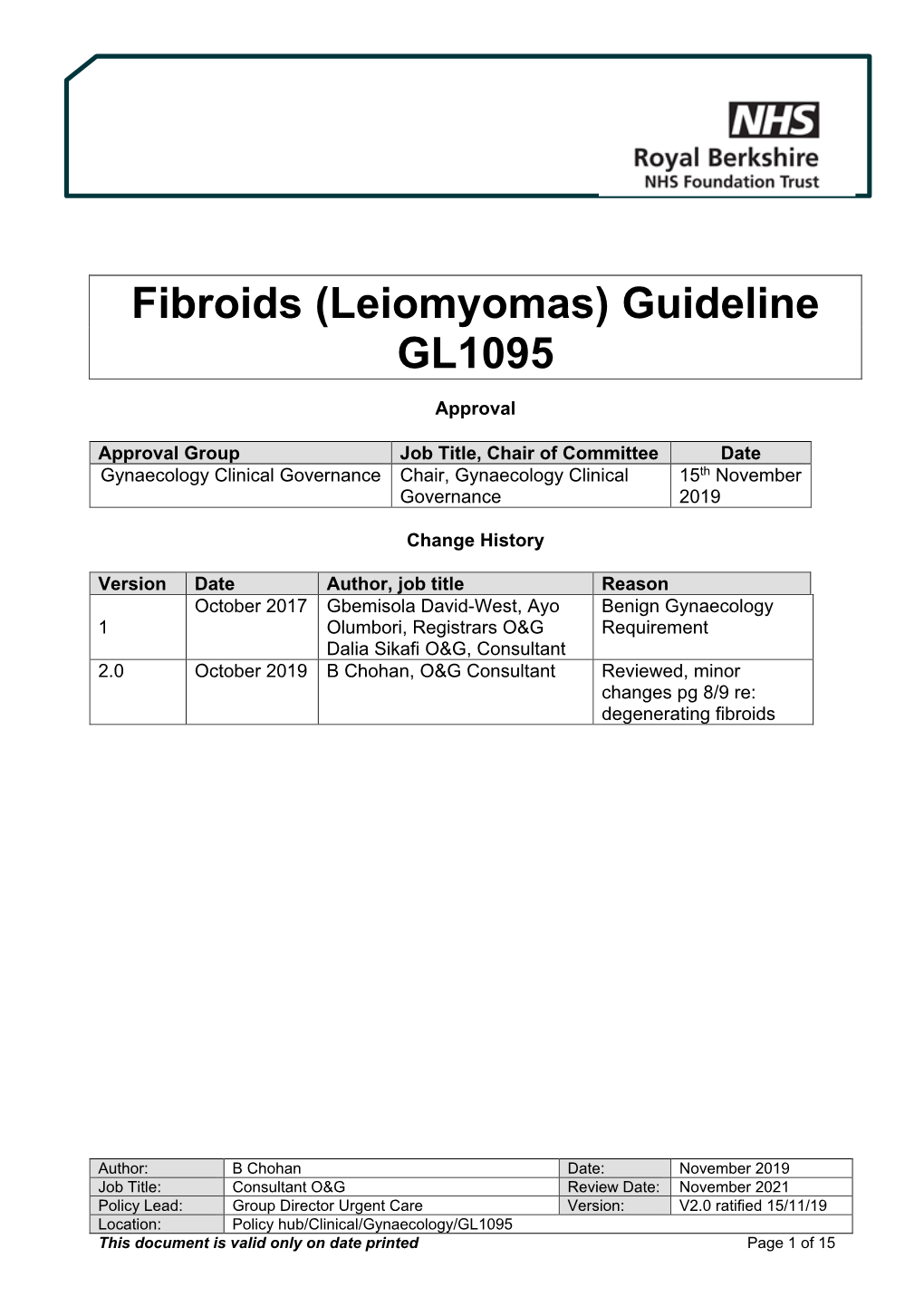 Fibroids (Leiomyomas) Guideline GL1095