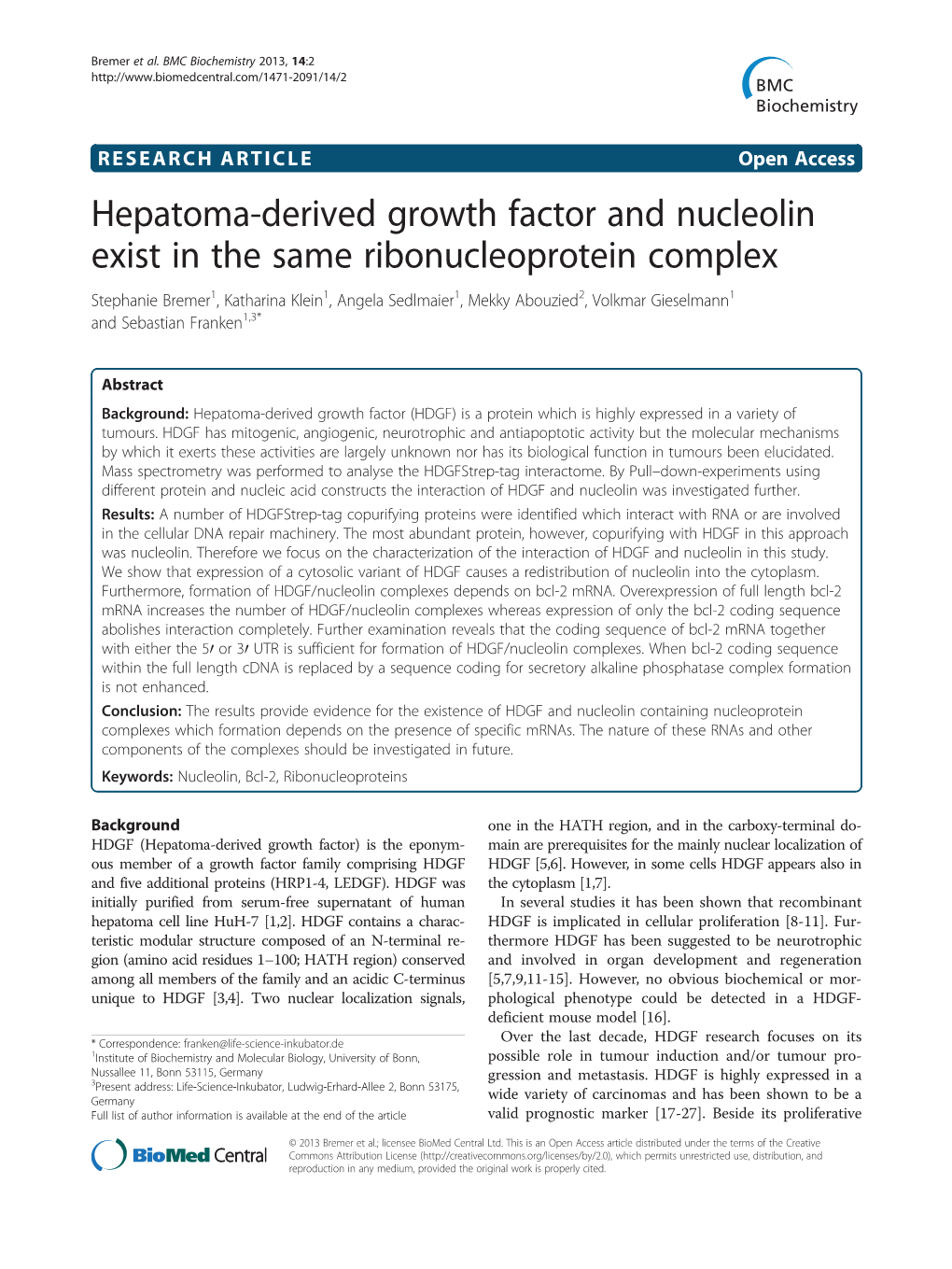 Hepatoma-Derived Growth Factor and Nucleolin Exist in the Same