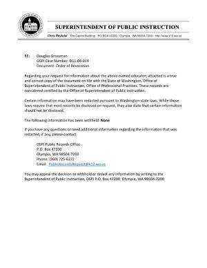 Douglas Grossman OSPI Case Number: D11-04-019 Document: Order of Revocation