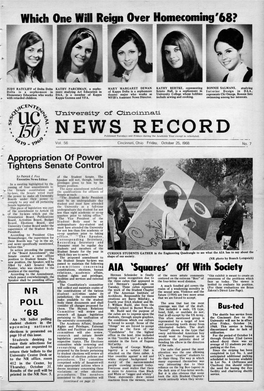 University of Cincinnati News Record. Friday, October 25, 1968. Vol. LVI