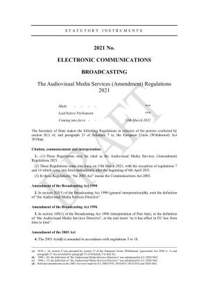 The Audiovisual Media Services (Amendment) Regulations 2021 SI