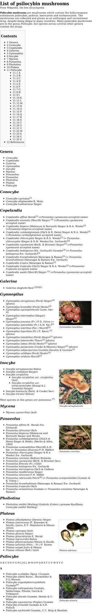List of Psilocybin Mushrooms from Wikipedia, the Free Encyclopedia