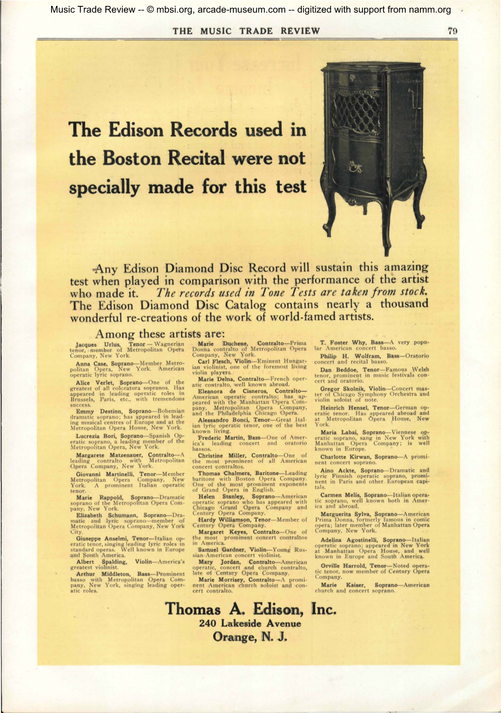 The Edison Records Used in the Boston Recital Were Not Specially Made for This Test