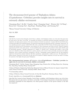 The Chromosome-Level Genome of Triplophysa Dalaica