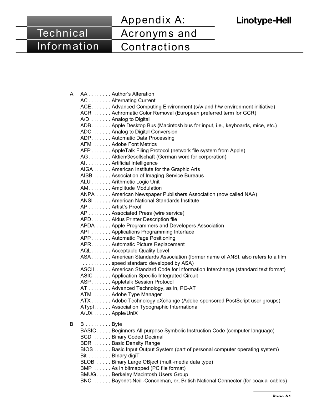 Appendix A: Acronyms and Contractions L Technical Information