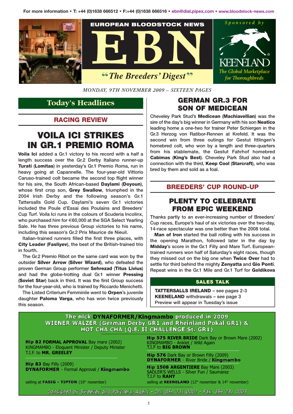 “The Breeders' Digest” VOILA ICI STRIKES in GR.1 PREMIO ROMA