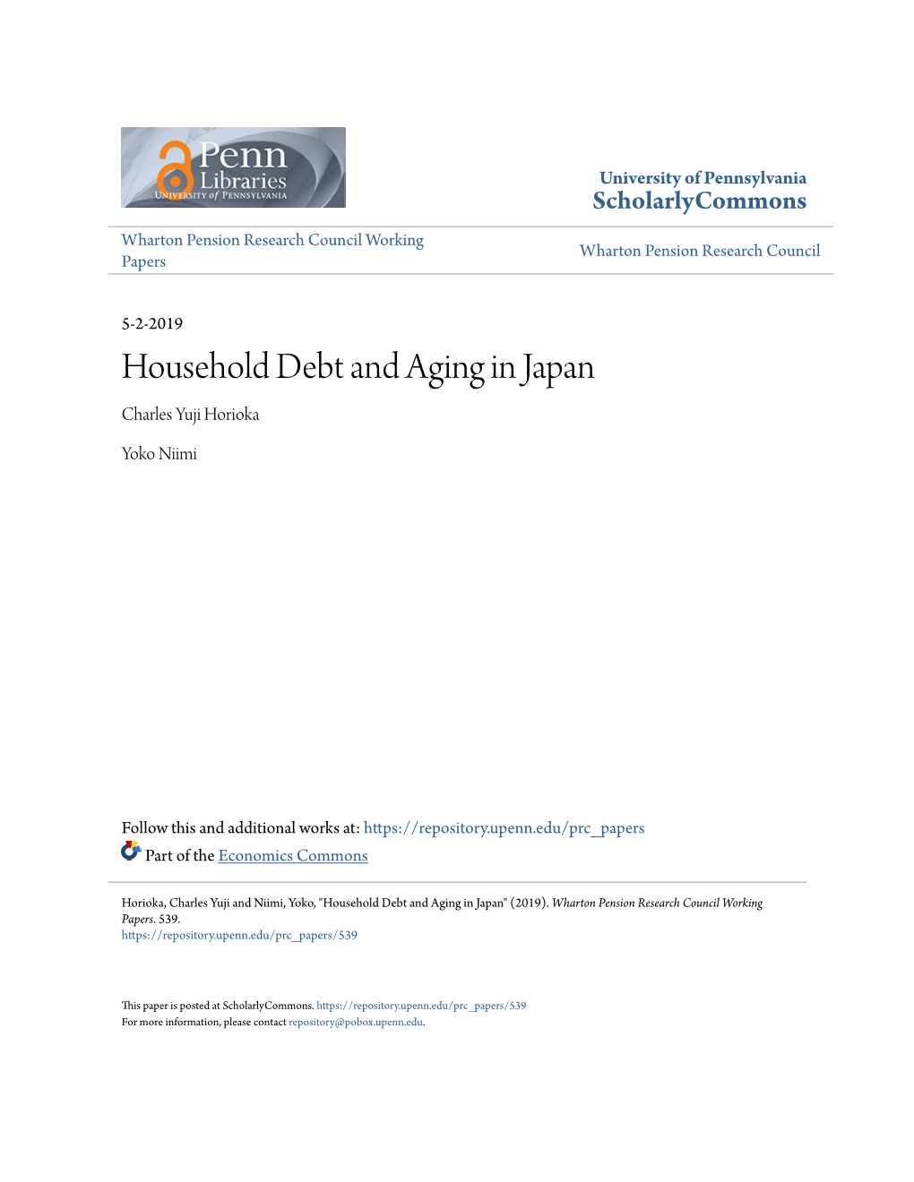 Household Debt and Aging in Japan Charles Yuji Horioka