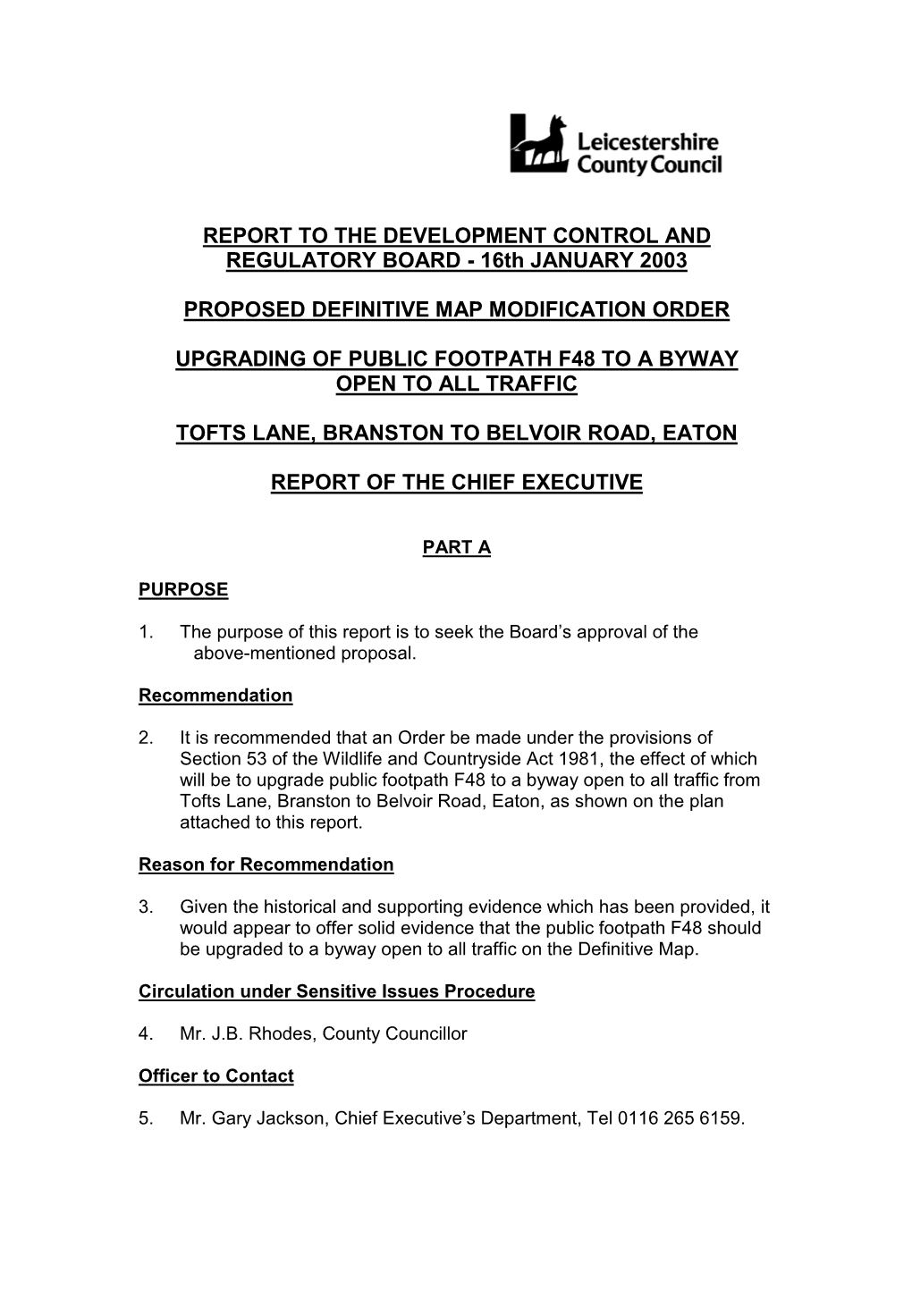 16Th JANUARY 2003 PROPOSED DEFINITIVE MAP MODIFICATION