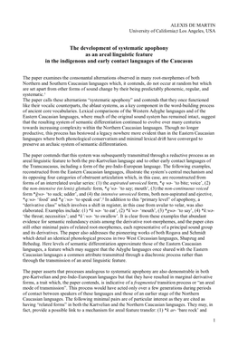 The Development of Systematic Apophony As an Areal Linguistic Feature in the Indigenous and Early Contact Languages of the Caucasus