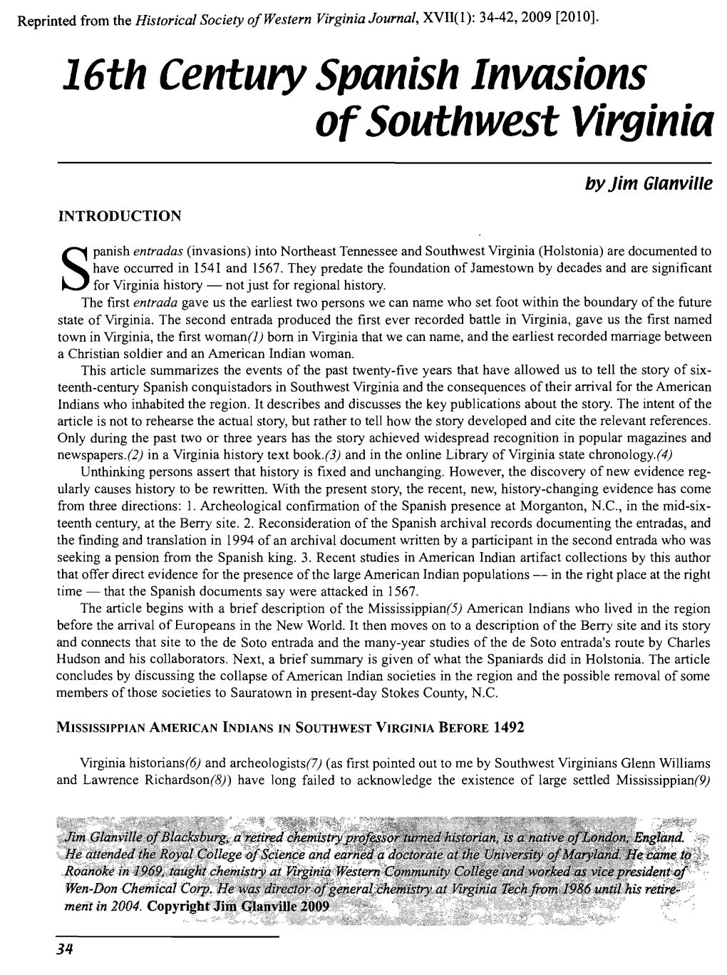 16Th Century Spanish Invasions of Southwest Virginia