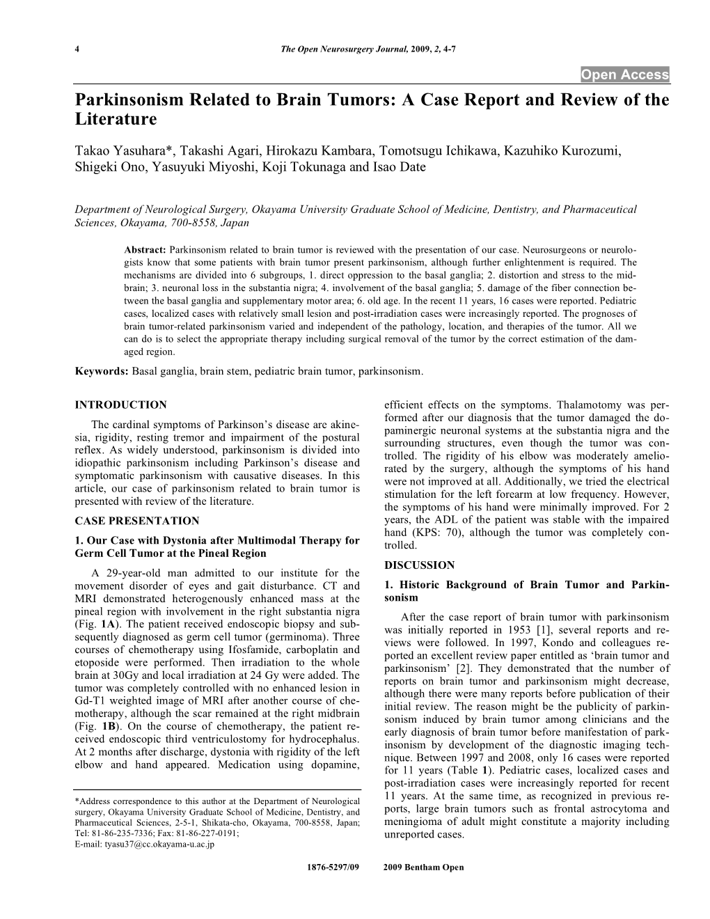 Parkinsonism Related to Brain Tumors: a Case Report and Review of the Literature