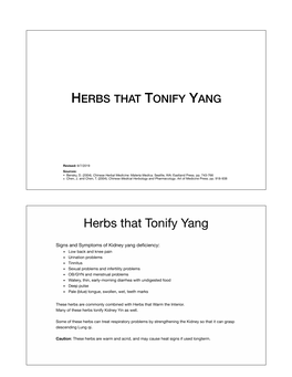 Herbs That Tonify Yang