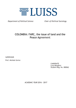 COLOMBIA: FARC, the Issue of Land and the Peace Agreement