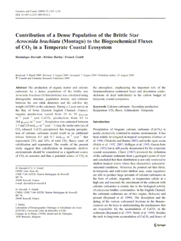 Contribution of a Dense Population of the Brittle Star Acrocnida Brachiata (Montagu) to the Biogeochemical Fluxes of C 02 in a Temperate Coastal Ecosystem