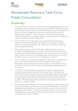 Manchester Recovery Task Force: Public Consultation