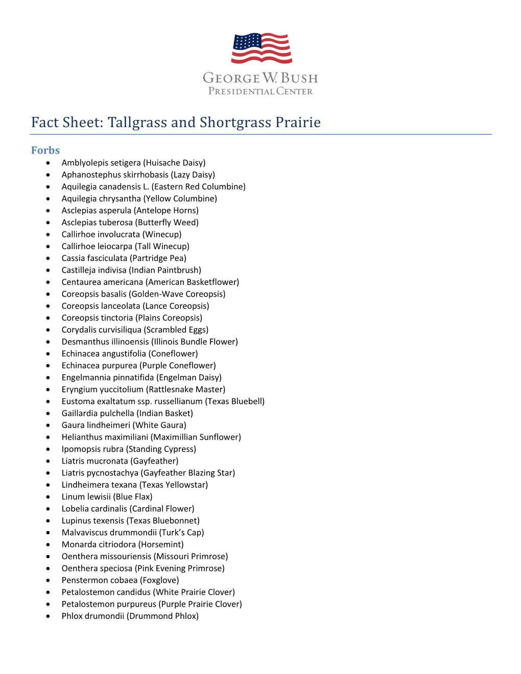 Fact Sheet: Tallgrass and Shortgrass Prairie