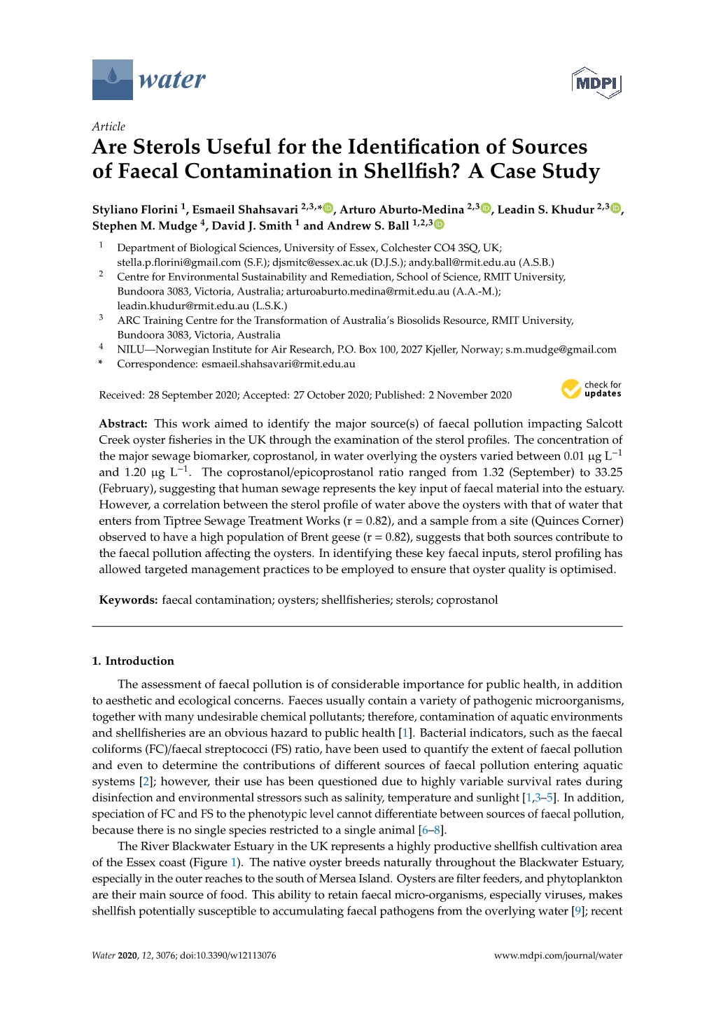 Are Sterols Useful for the Identification of Sources of Faecal Contamination in Shellfish?