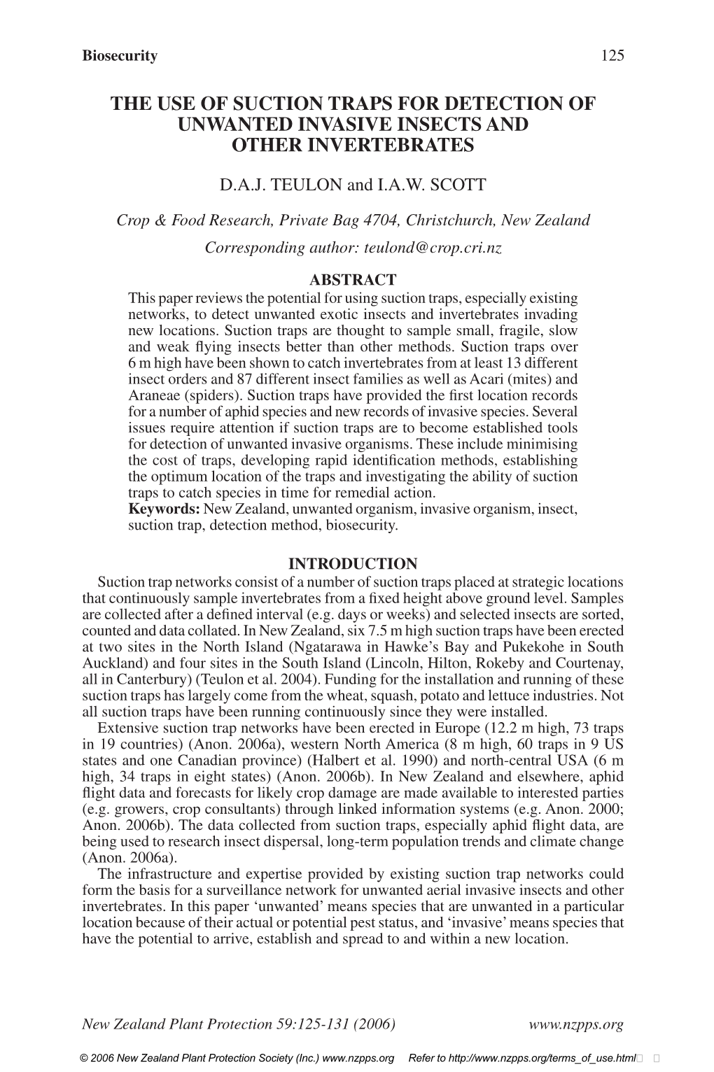 The Use of Suction Traps for Detection of Unwanted Invasive Insects and Other Invertebrates