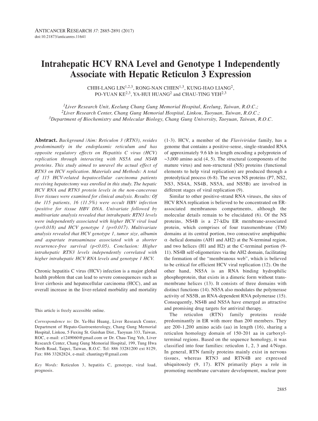 Intrahepatic HCV RNA Level and Genotype 1 Independently
