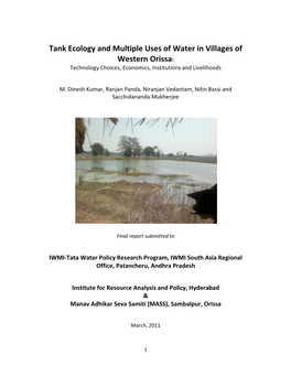 Tank Ecology and Multiple Uses of Water in Villages of Western Orissa: Technology Choices, Economics, Institutions and Livelihoods