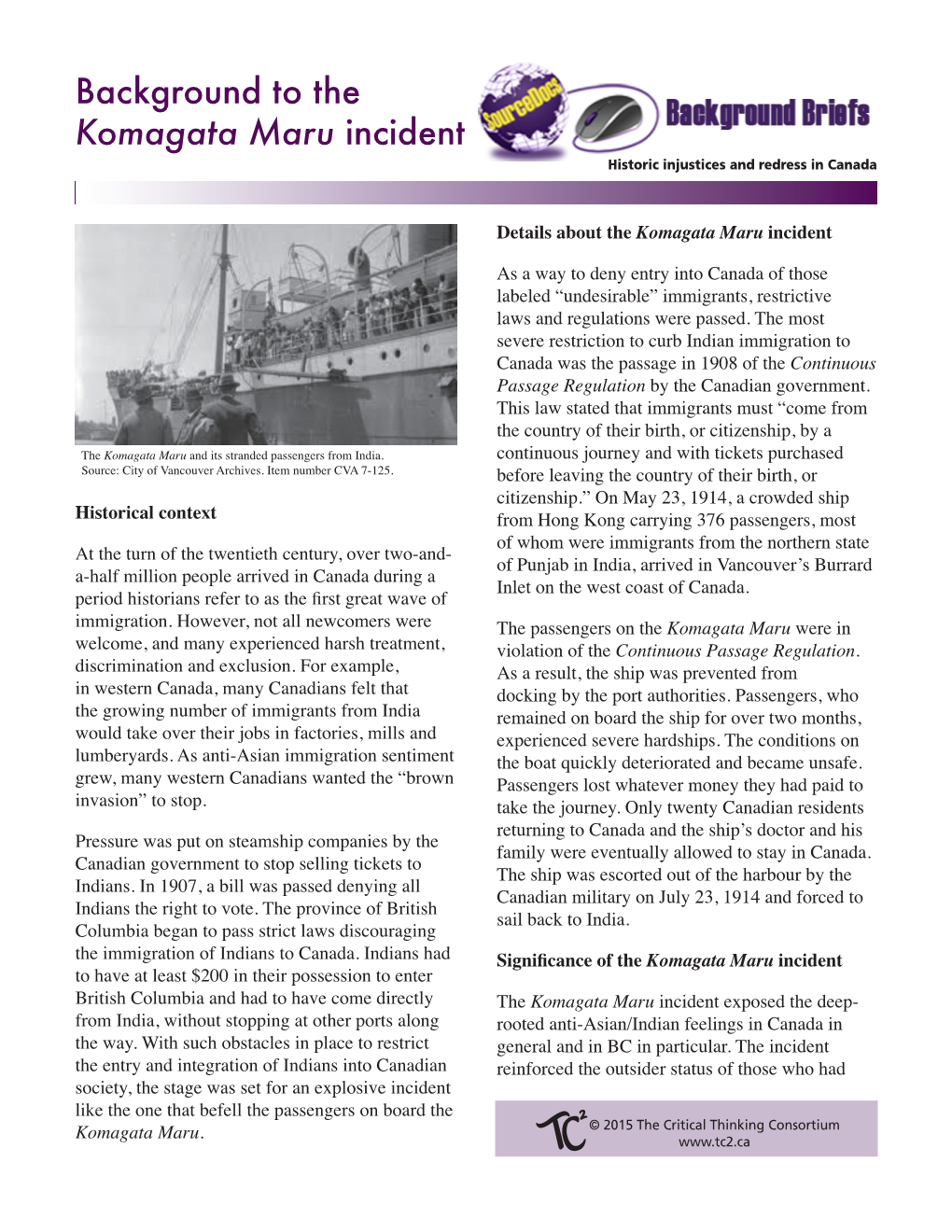 Background to the Komagata Maru Incident Historic Injustices and Redress in Canada