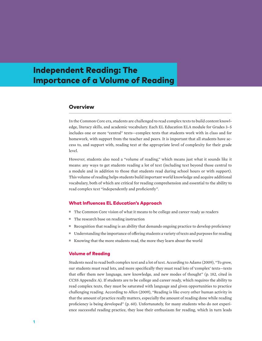 Independent Reading: the Importance of a Volume of Reading