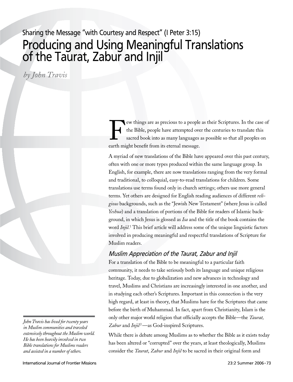 Producing and Using Meaningful Translations of the Taurat, Zabur and Injil by John Travis